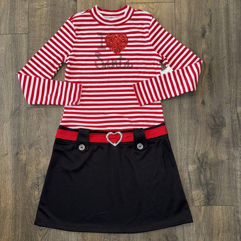 Pink&voilet Girls Red/White‎ Striped I Love Santa Christmas Dress Holiday Heart